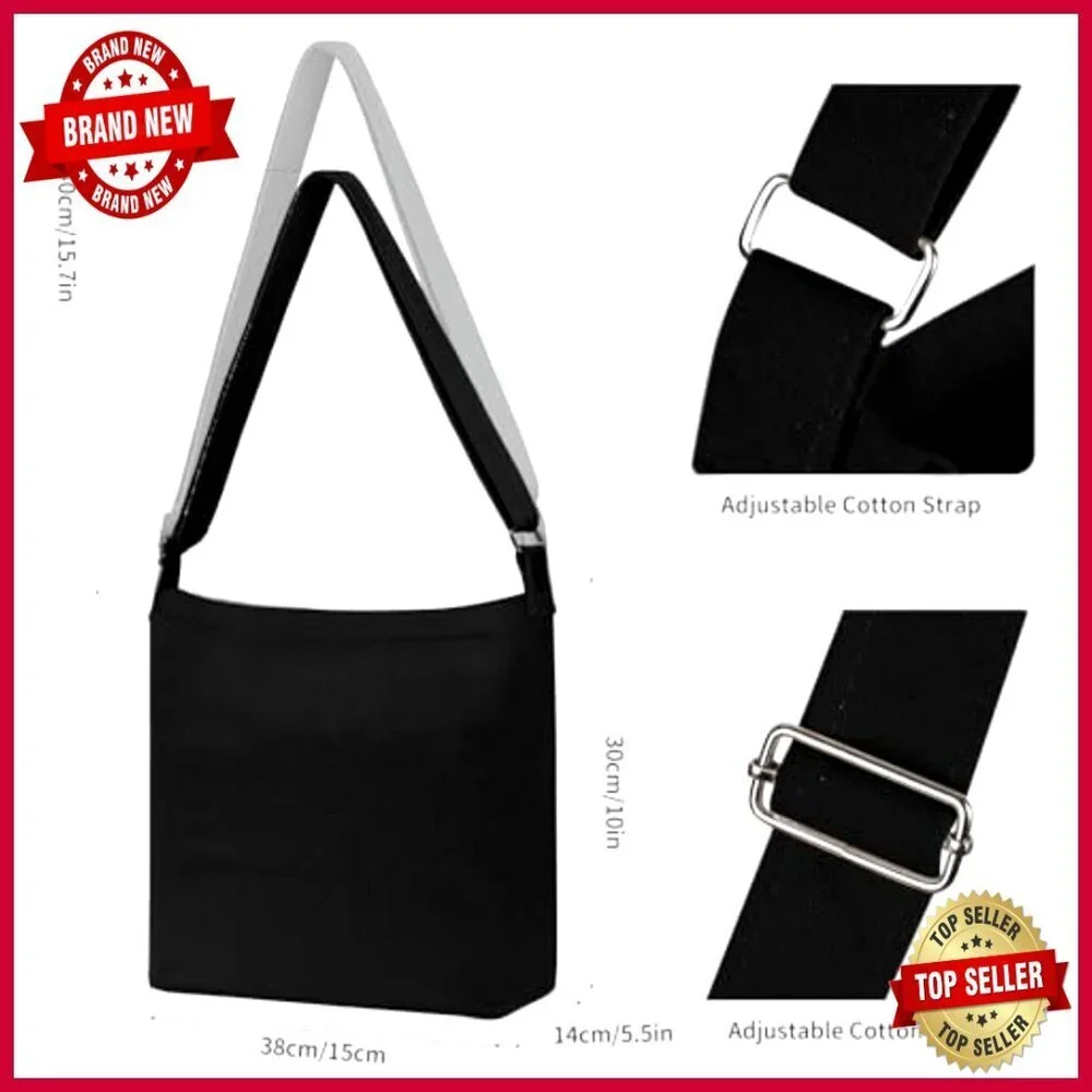 Large Canvas Tote Bag with Adjustable Crossbody Strap, Zipper Closure